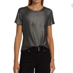 NWT Paige Lor Metallic Rib Knit Tee black/silver SZ L